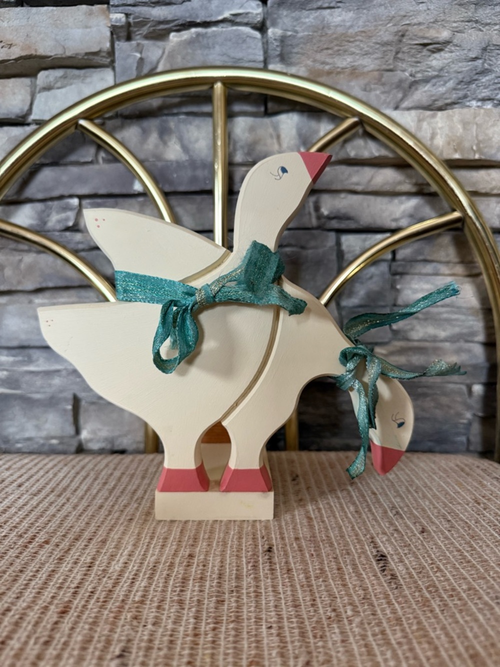 Vintage Bow Goose Wood Haind Painted Napkin Holder